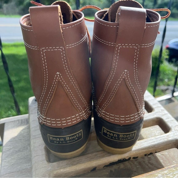LL Bean Men’s 9M Duck Boots Tan Leather Brown Rubber 6 Eye Maine USA 8 Inch - Picture 4 of 11